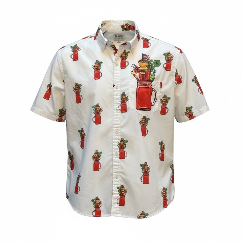 RSVLTS‎ Mens XL Bloody Mary Loaded Cocktail Print Short Sleeve Button Down Shirt